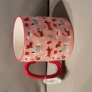 Pink Christmas dog 16 oz ceramic mug NWT